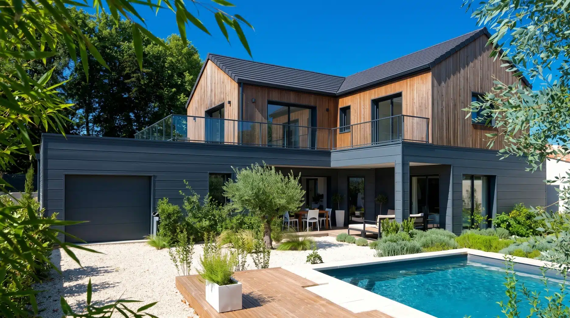 Maison ossature bois Greenkub de plain-pied avec terrasse
