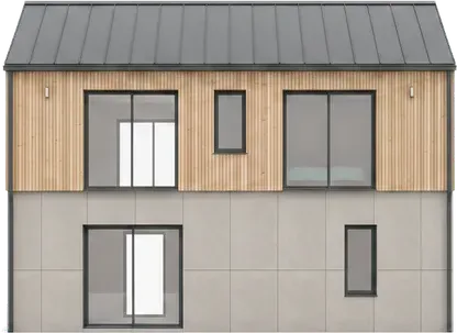 Maison ossature bois M80T, 80 m², élévation frontale