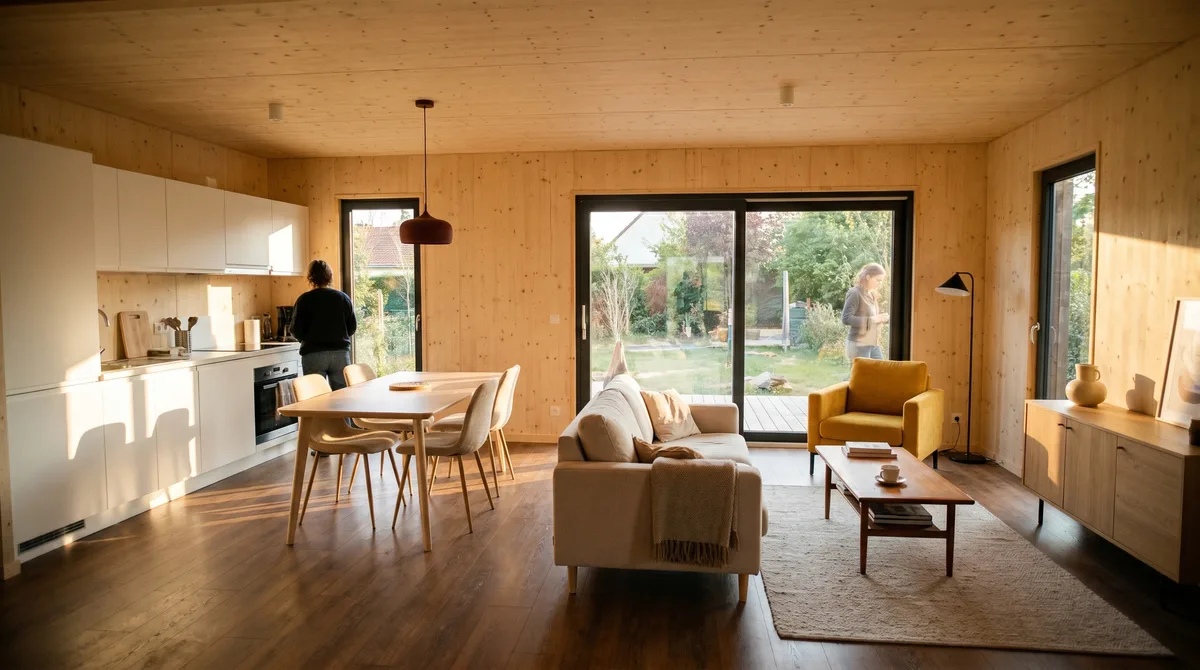 Maison ossature bois Greenkub M60L · Intérieur