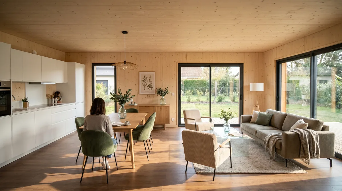 Maison ossature bois Greenkub M90C · Intérieur