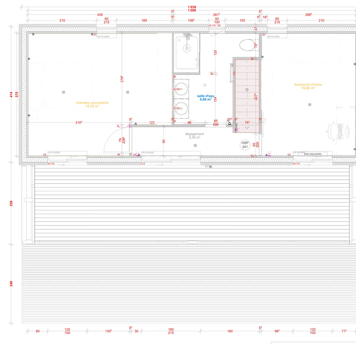 Plan coté du rez-de-chaussée de la maison M100T, 100 m² à étage