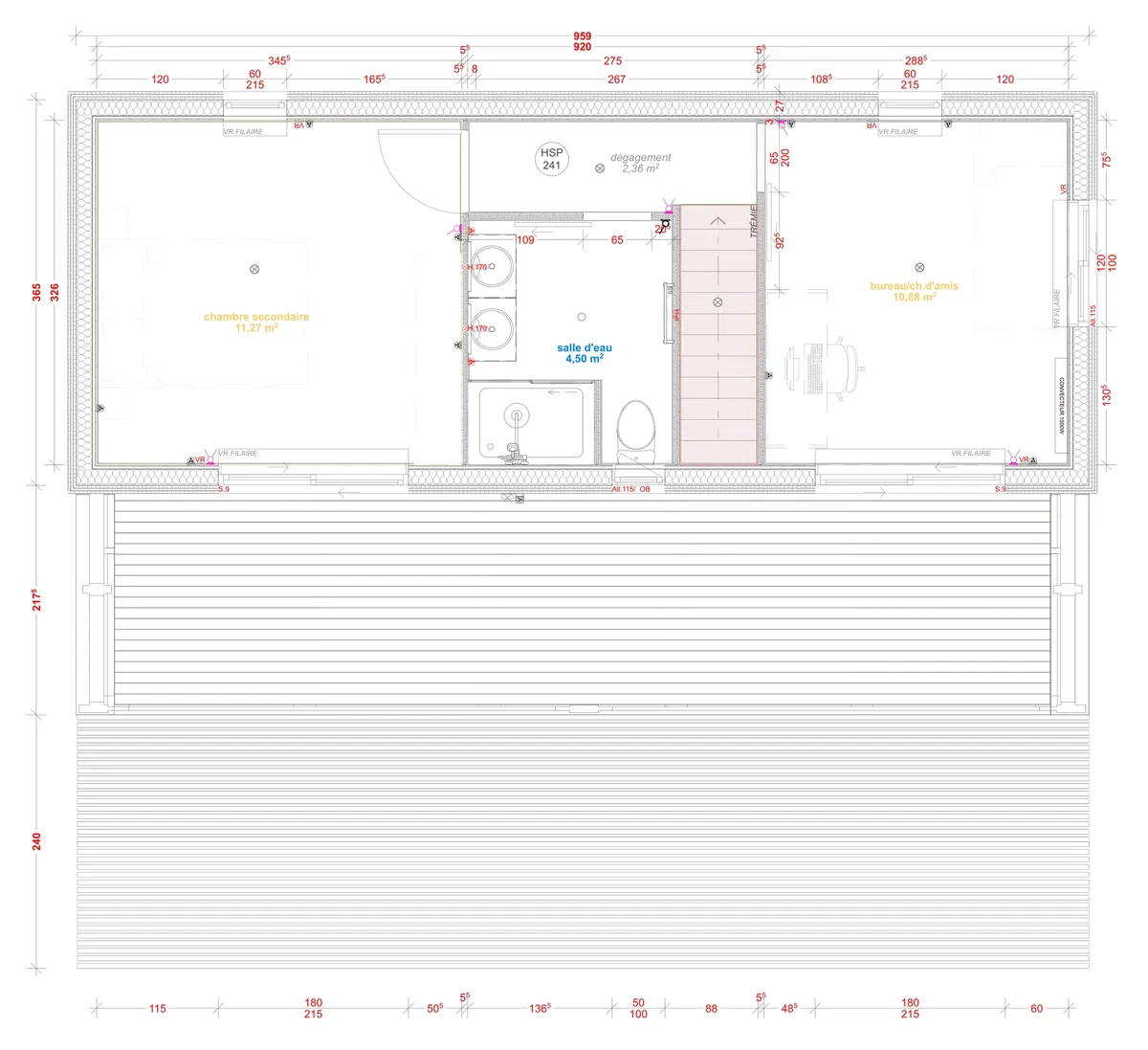 Plan coté du rez-de-chaussée de la maison M80T, 80 m² à étage