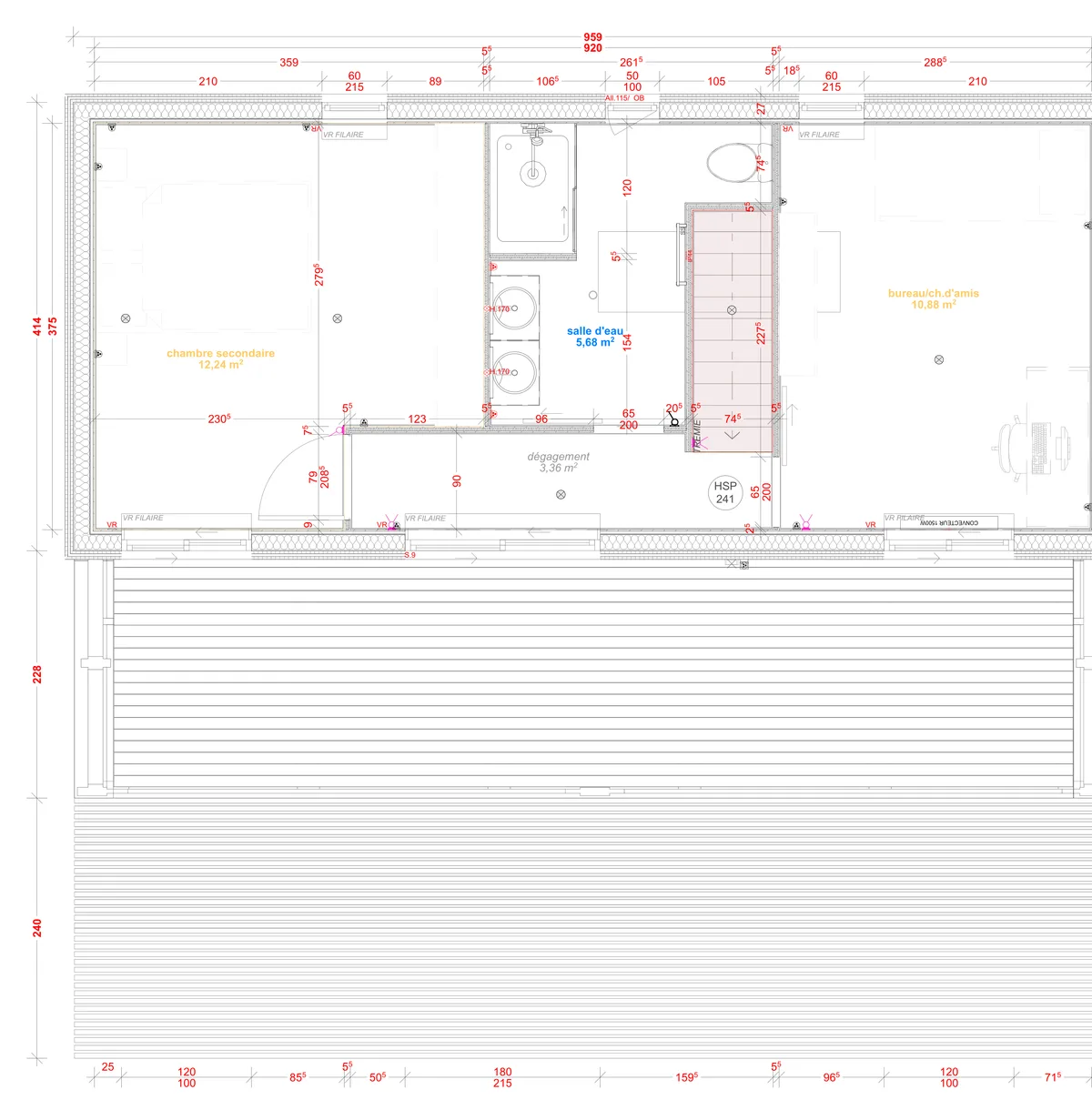 Plan coté du rez-de-chaussée de la maison M90T, 90 m² à étage