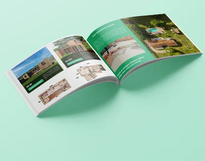 Catalogue des studios de jardin Greenkub, ouvert sur une double page