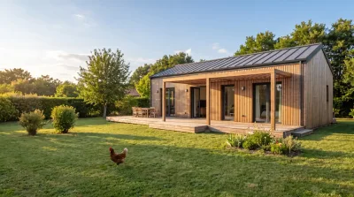 Maison ossature bois Greenkub et son jardin
