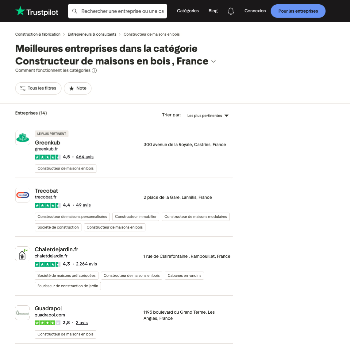 Classement des constructeurs de maisons bois sur Trustpilot en 2026