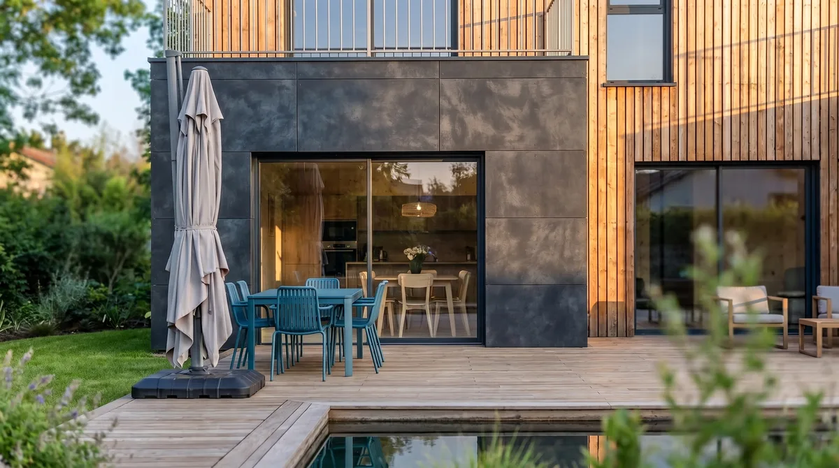 Maison en bois Greenkub M100UT, 100 m² à étage, vue extérieure