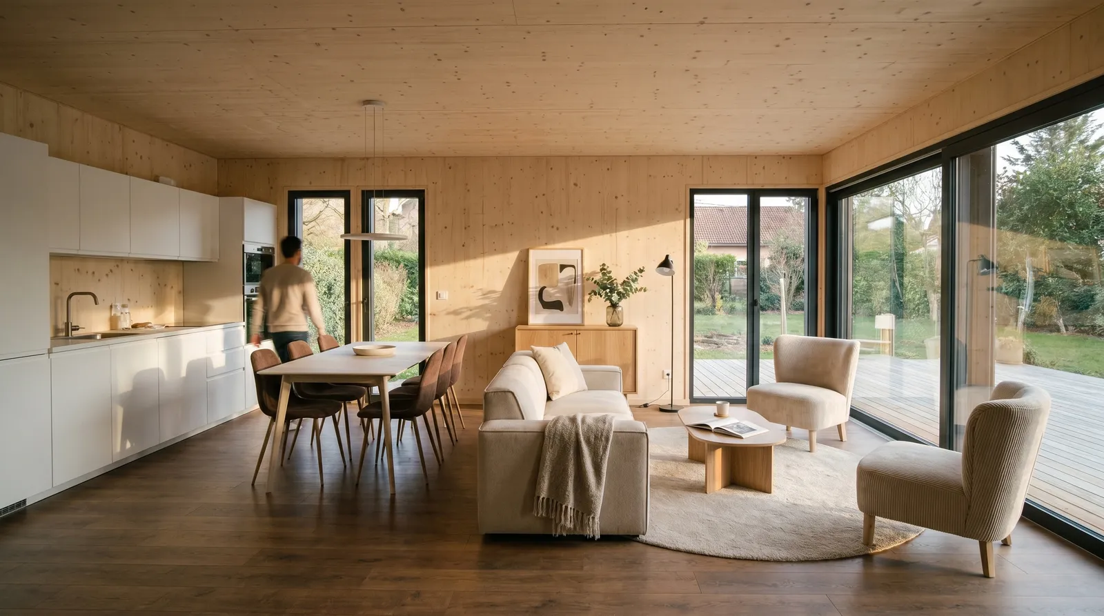 Intérieur séjour d’une maison Greenkub clé en main