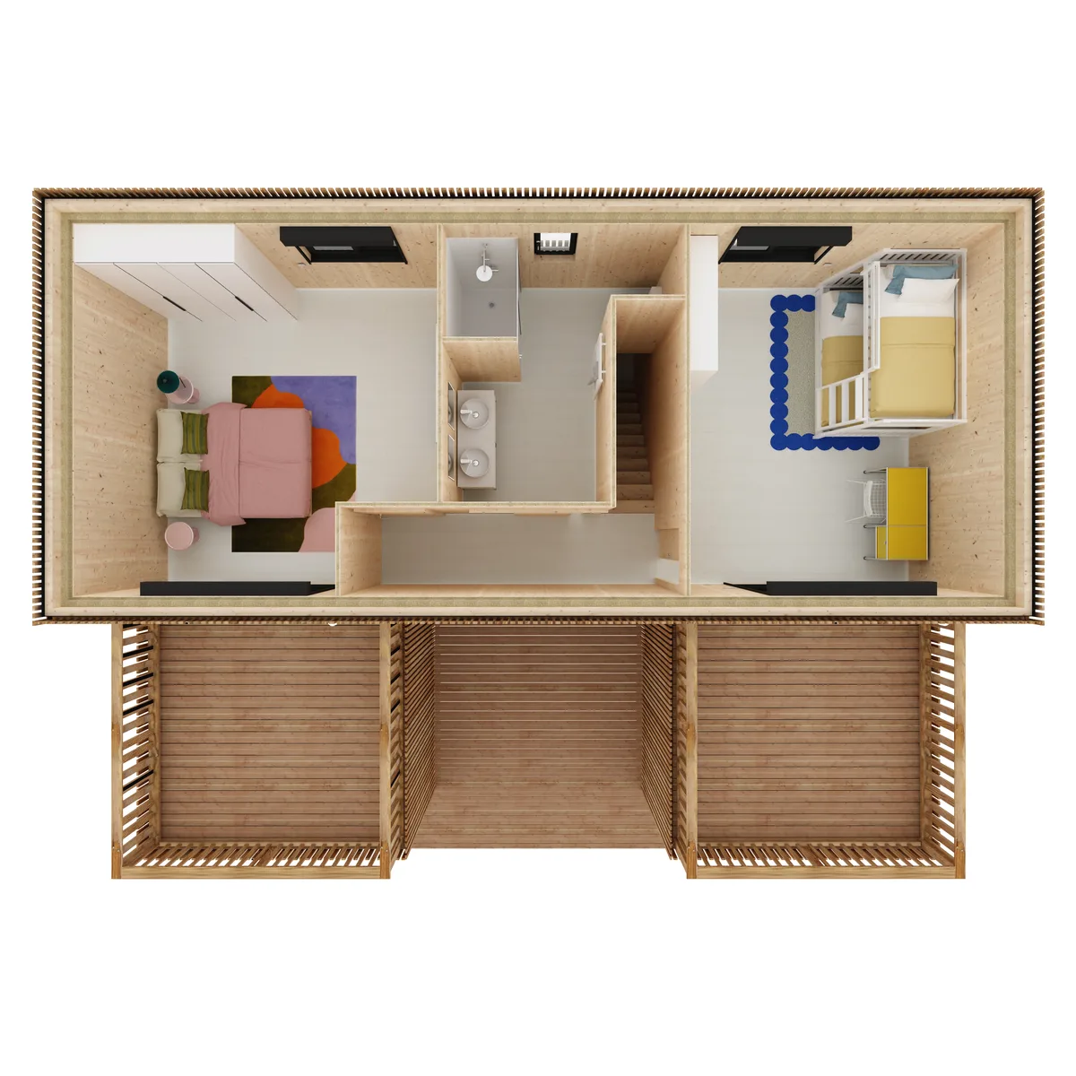 Vue axonométrique de l'agencement de la maison M100UT, 100 m² à étage