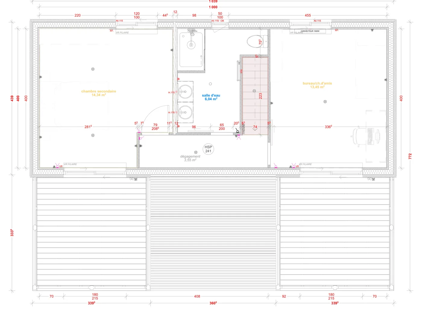 Plan coté de l'étage de la maison M100UT, 100 m² à étage