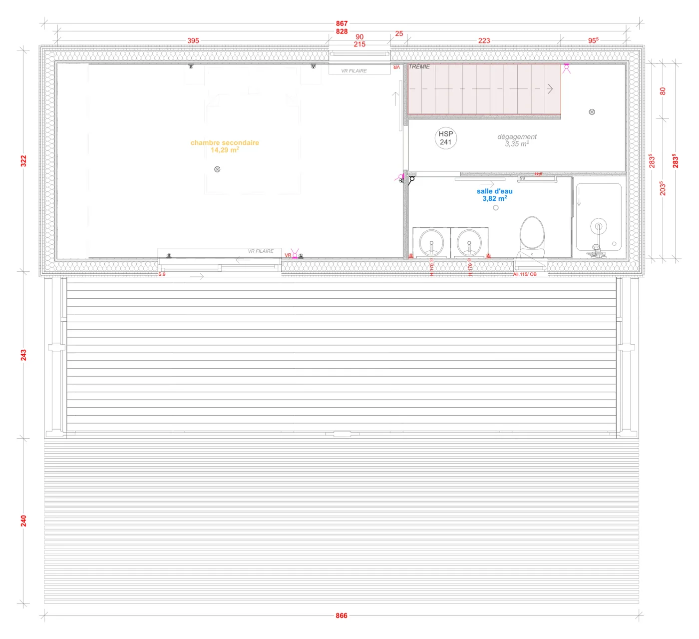 Plan coté de l'étage de la maison M70T, 70 m² à étage