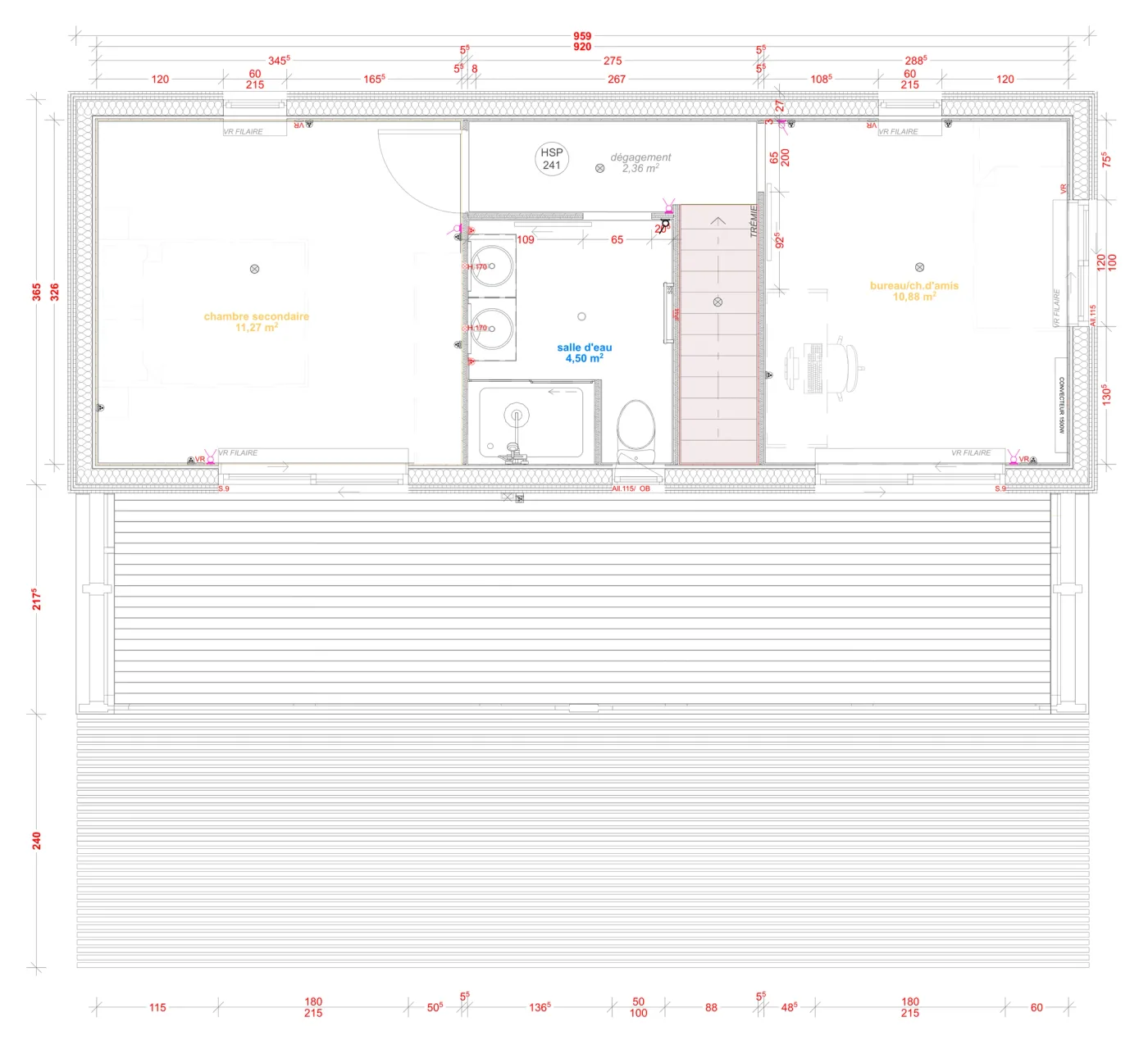 Plan coté de l'étage de la maison M80T, 80 m² à étage