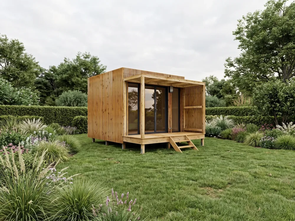 Studio Greenkub GK11, toit plat, bardage bois naturel