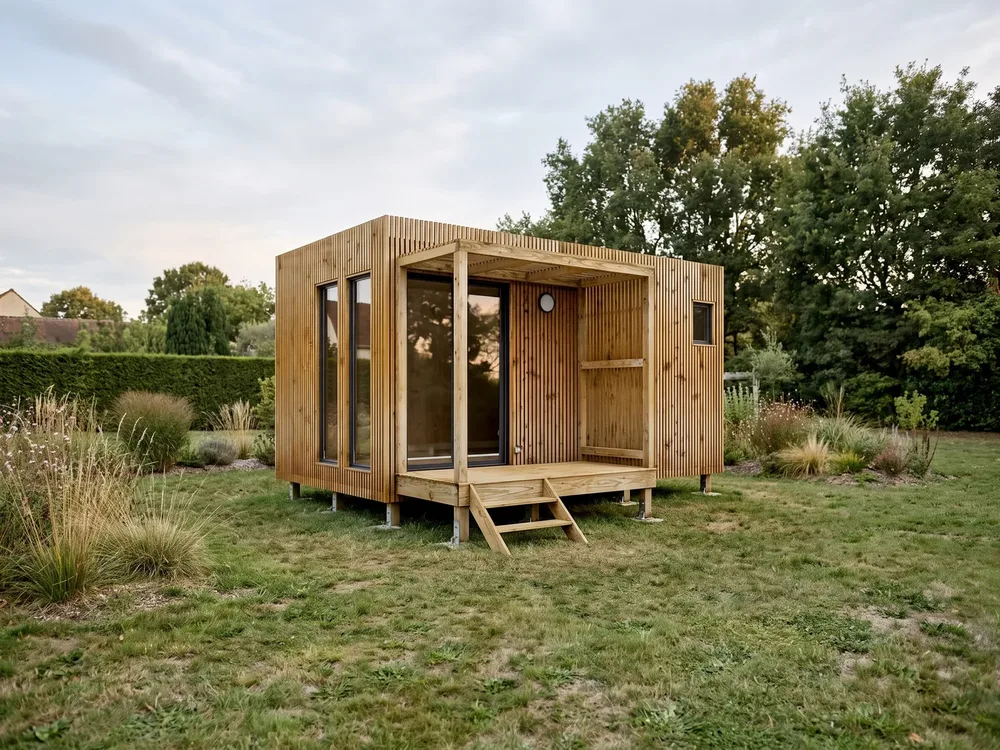 Studio Greenkub GK15, toit plat, bardage bois naturel