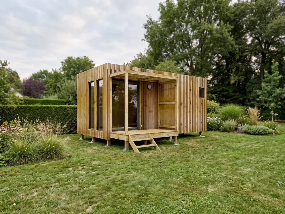 Studio Greenkub GK20, toit plat, bardage bois naturel