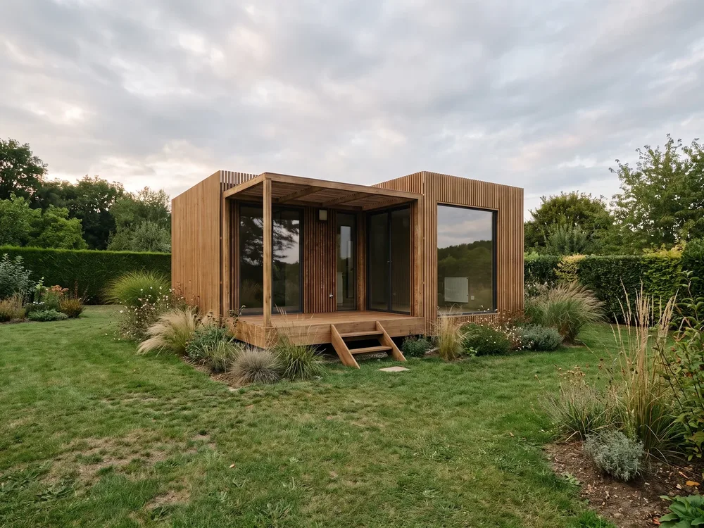 Studio Greenkub GK25, toit plat, bardage bois naturel