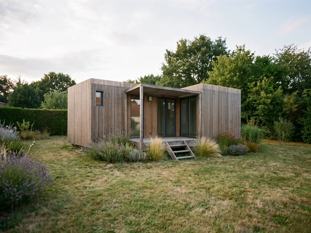 Studio Greenkub GK30, toit plat, bardage bois naturel