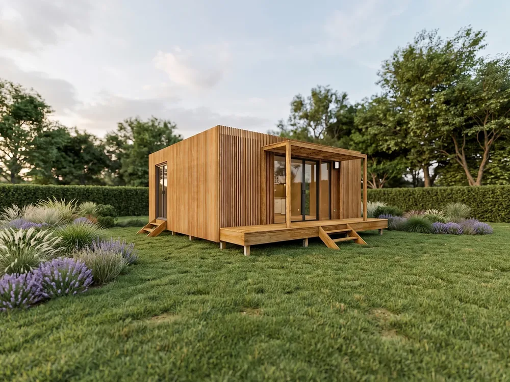 Studio Greenkub GK40, toit plat, bardage bois naturel