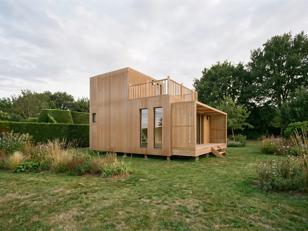 Studio Greenkub GK40T, toit plat, bardage bois naturel