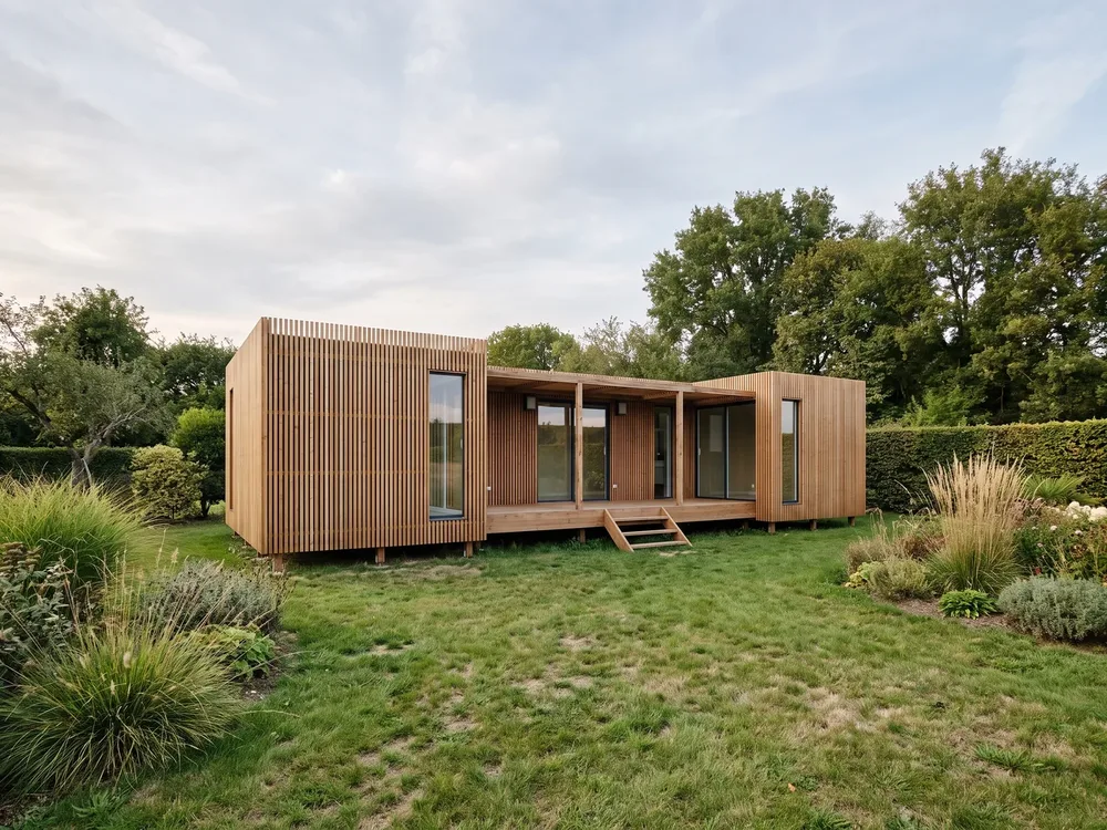 Studio Greenkub GK50, toit plat, bardage bois naturel