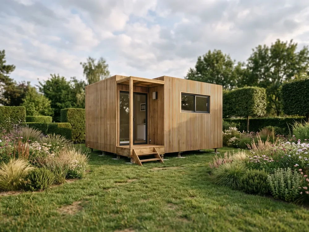 Studio Greenkub RAK20, toit plat, bardage bois naturel