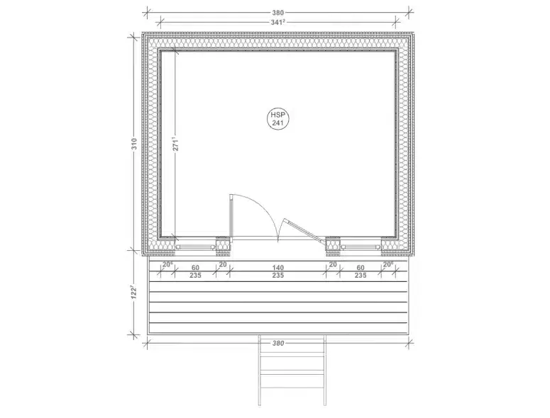 Plan coté du studio Greenkub GK11, 11 m² : espace de travail ouvert avec rangements