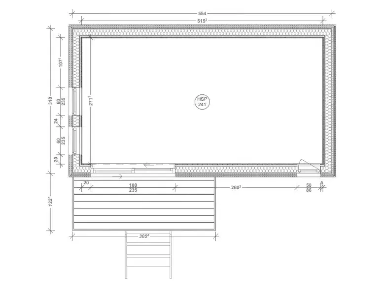 Plan coté du studio Greenkub GK15, 15 m² : séjour, coin nuit, kitchenette et salle d'eau