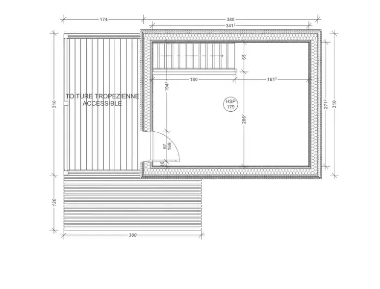 Plan coté de l'étage du studio Greenkub GK25T, 25 m² sur deux niveaux