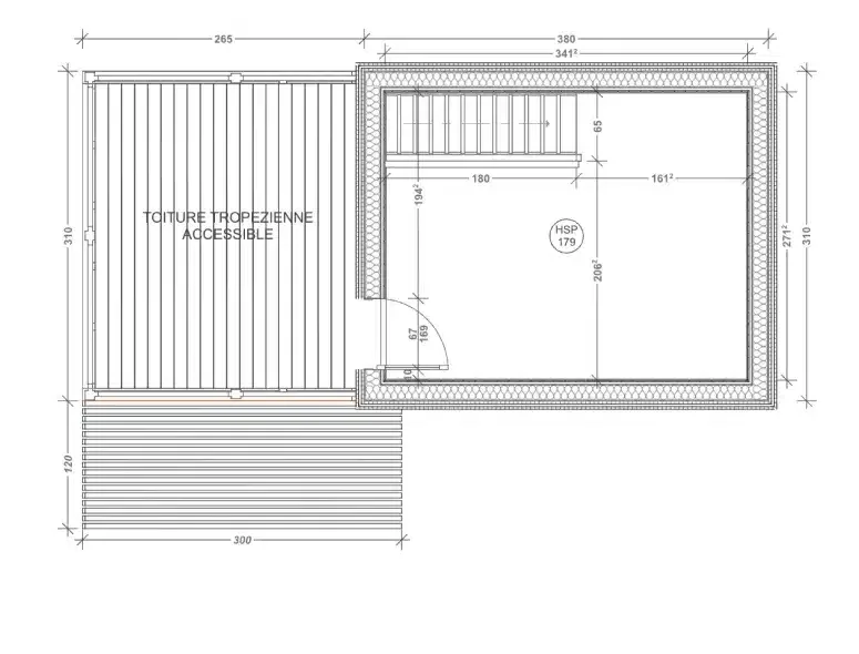 Plan coté de l'étage du studio Greenkub GK30T, 30 m² sur deux niveaux