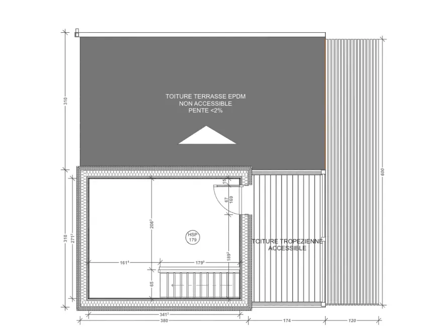 Plan coté de l'étage du studio Greenkub GK40T, 40 m² sur deux niveaux
