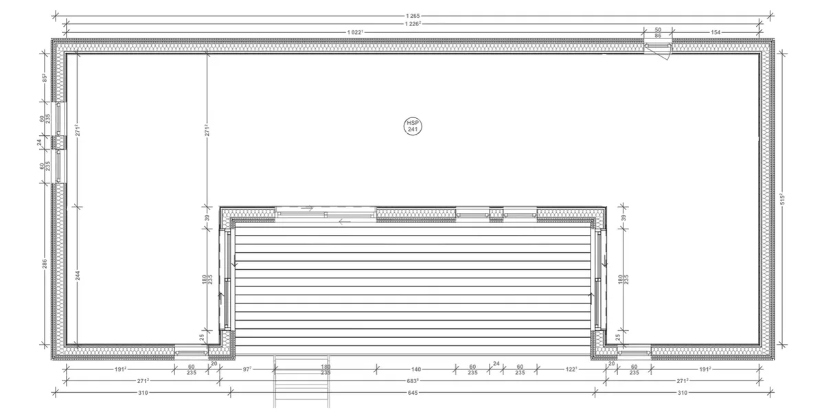Plan coté du studio Greenkub GK50, 50 m² : séjour, coin nuit, kitchenette et salle d'eau
