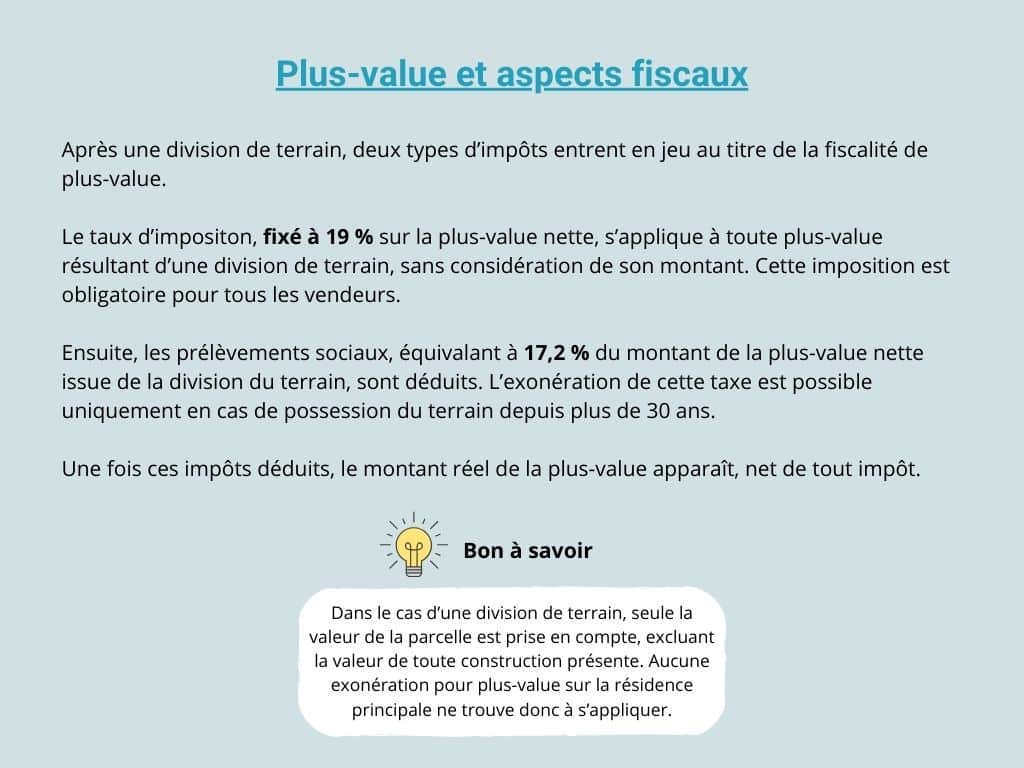 Plus value et aspects fiscaux d'une division parcellaire