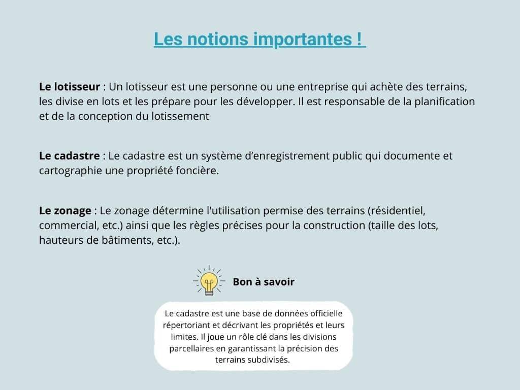 Les notions importantes de la division parcellaire