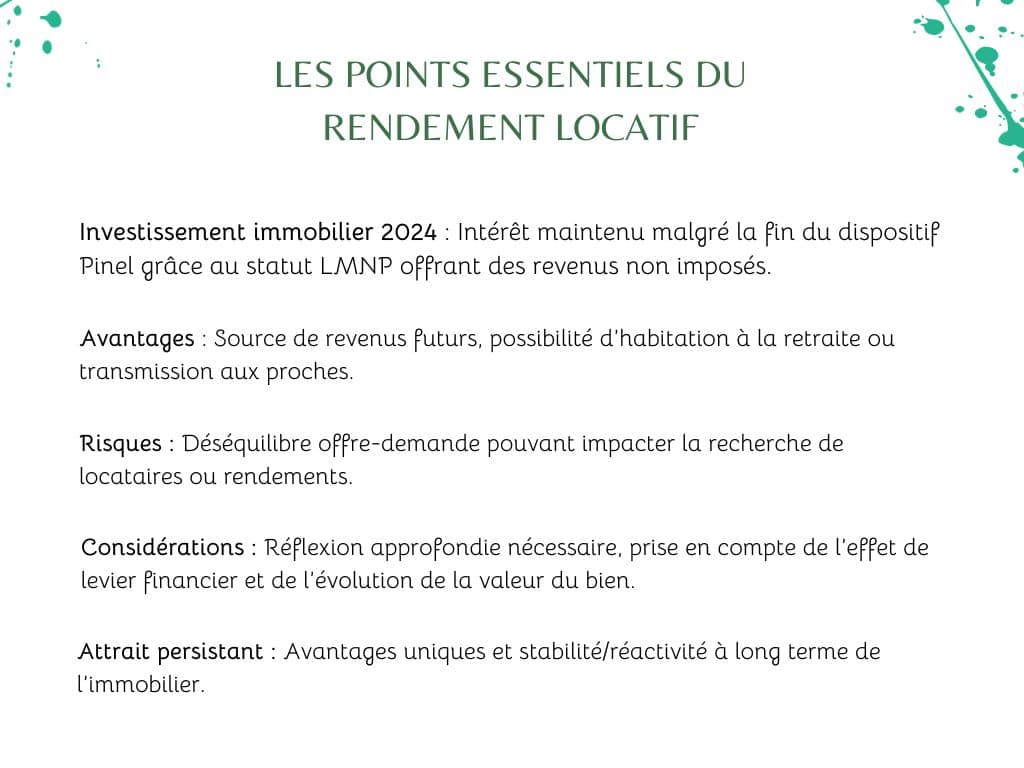 Les points essentiels du rendement locatif