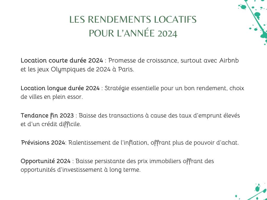 Les rendements locatifs pour l'année 2024