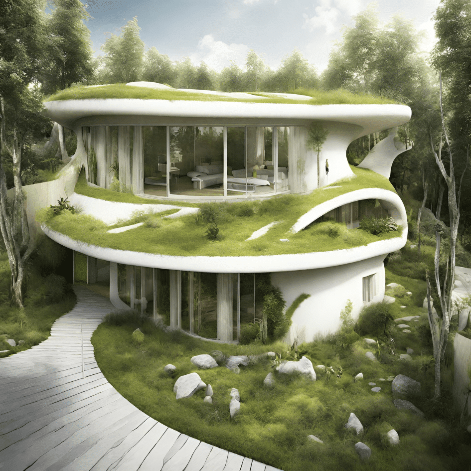 Maison du futur avec une toiture végétalisée