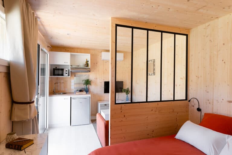 Espace nuit d'un studio modulaire Greenkub 20m²