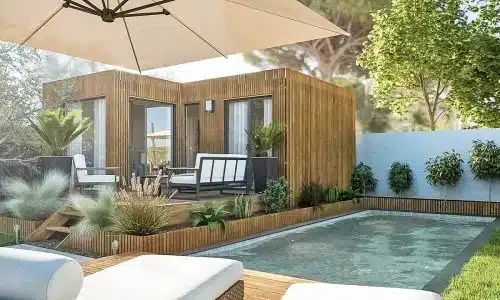 Un studio de jardin de plain-pied de 25m2 au bord d'une piscine