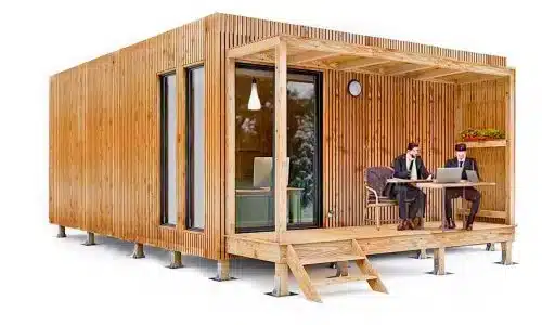 Vue 3D de profil d'un bureau de jardin de 30 m² en cube