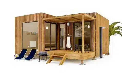 Vue 3D de profil d'un pool house de 25 m²