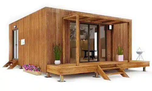 Vue 3D de profil d'une maison cube de 40 m²